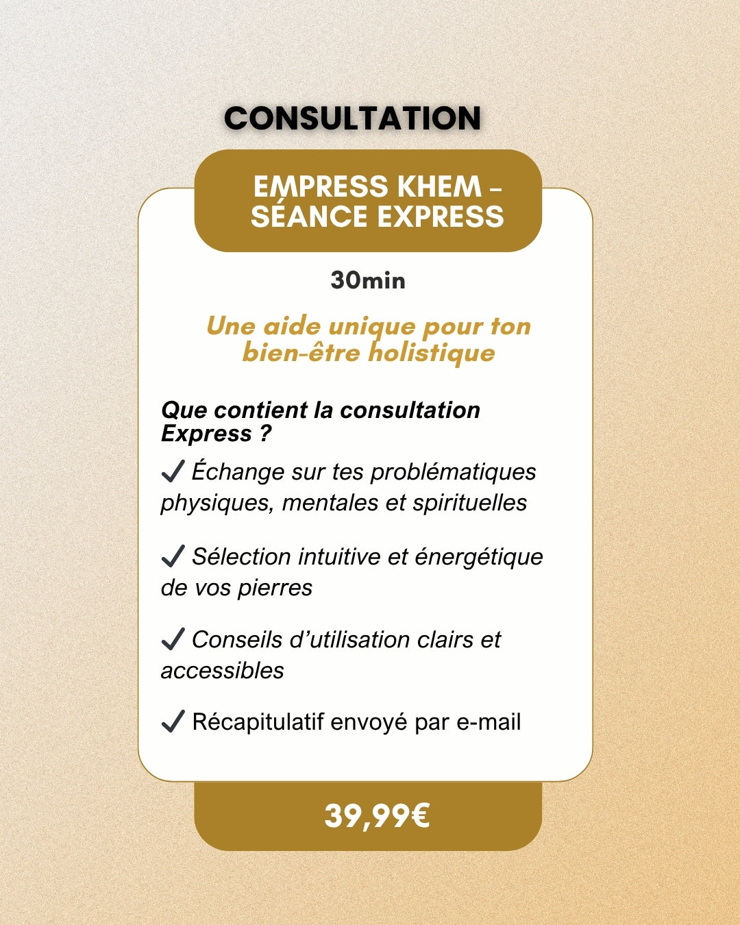 Consultation Empress KHEM – Séance Express : Choix des Pierres & Mini-Diagnostic