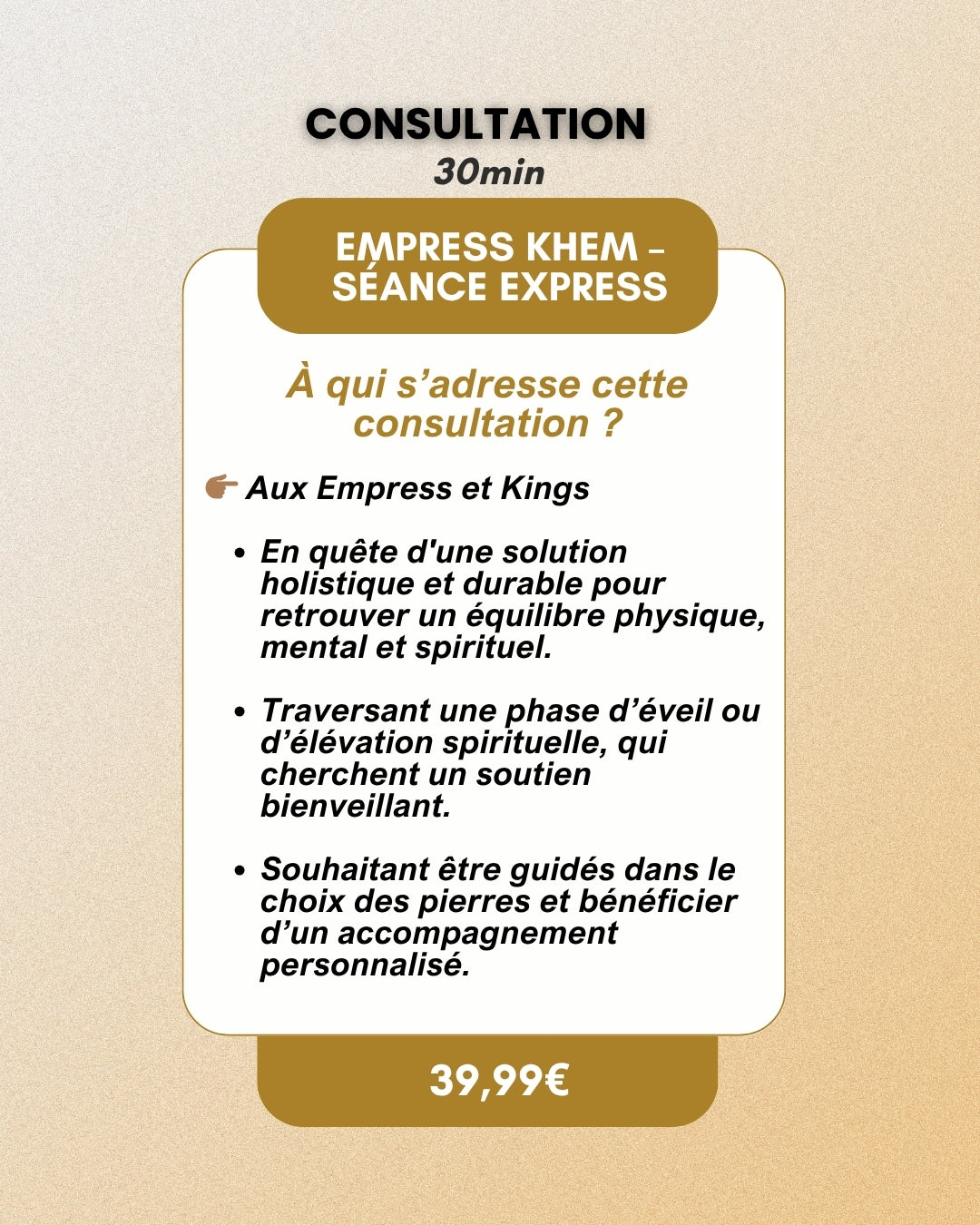 Consultation Empress KHEM – Séance Express : Choix des Pierres & Mini-Diagnostic