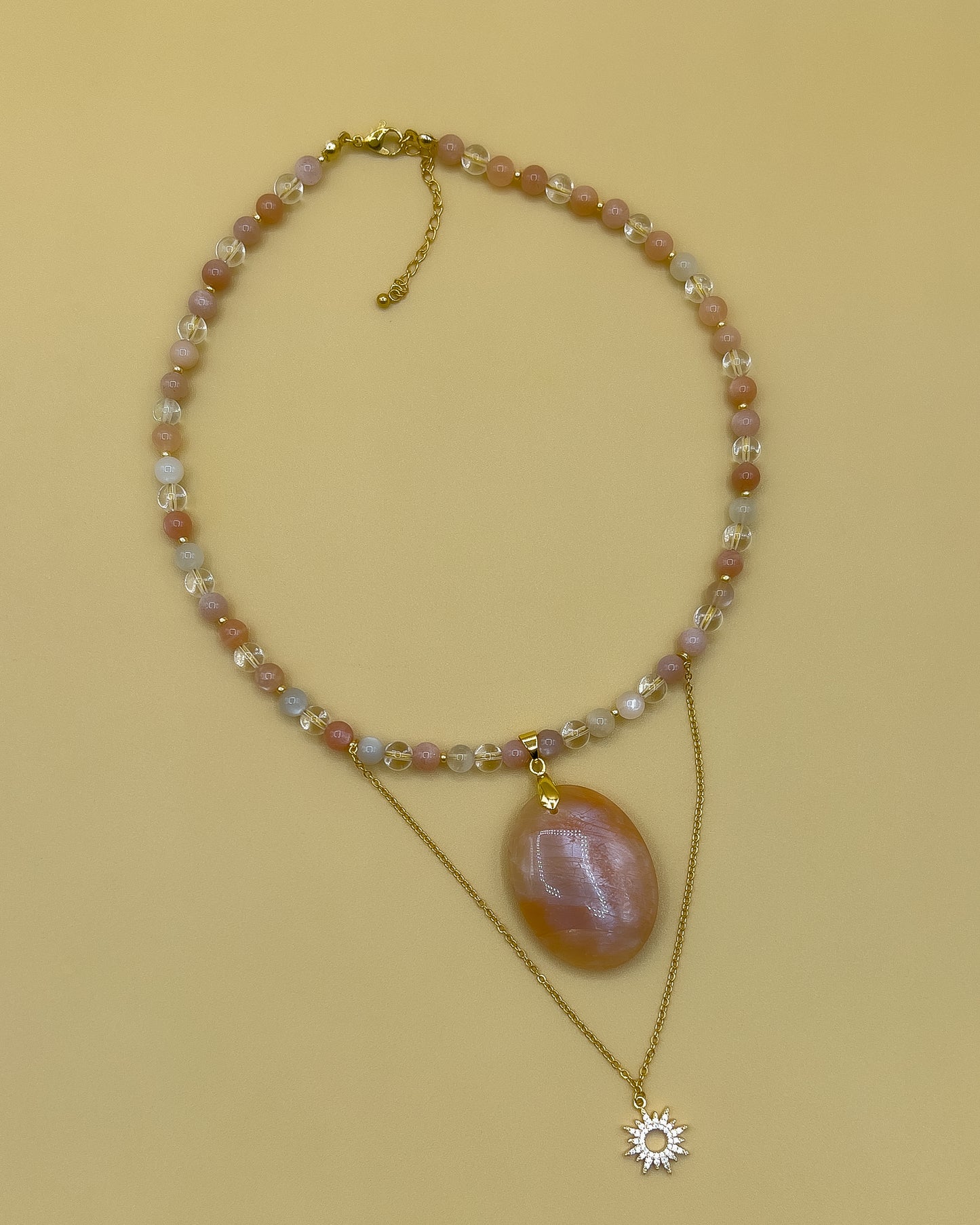 Collier SIA en Pierre de lune, pierre de soleil et cristal de roche