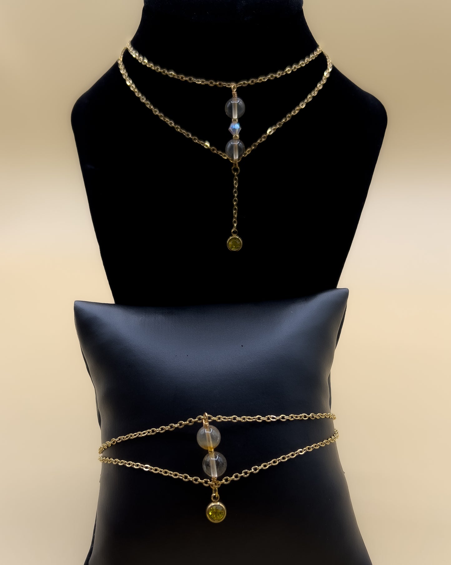 Ras de cou + Bracelet SUN SEKHMET en Citrine (PARURE)