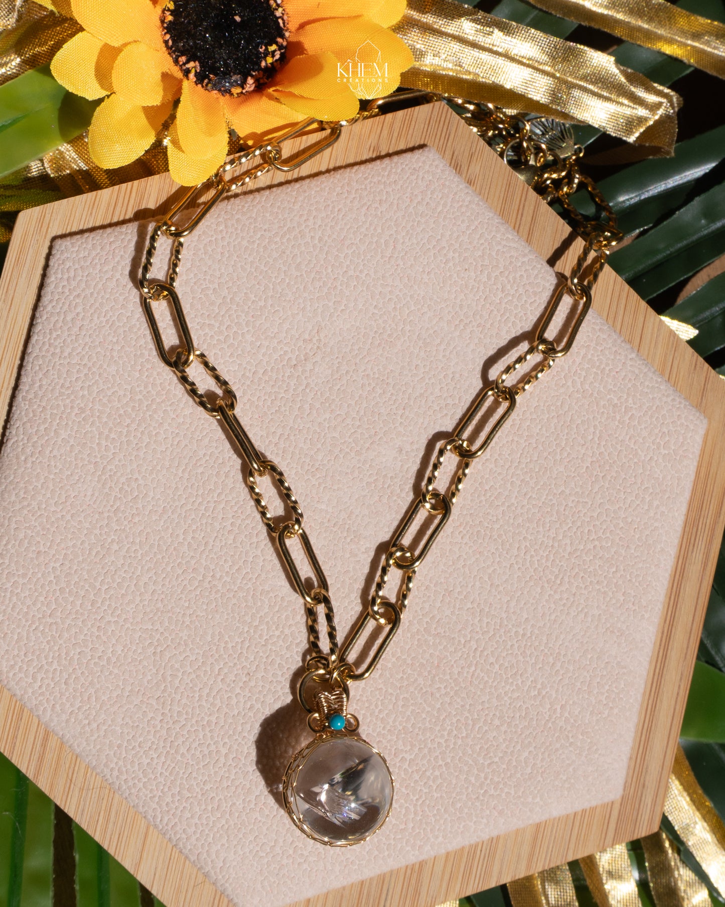 Collier Spirit Krystal – Cristal de Roche & Acier Inoxydable (42 cm + 5 cm)
