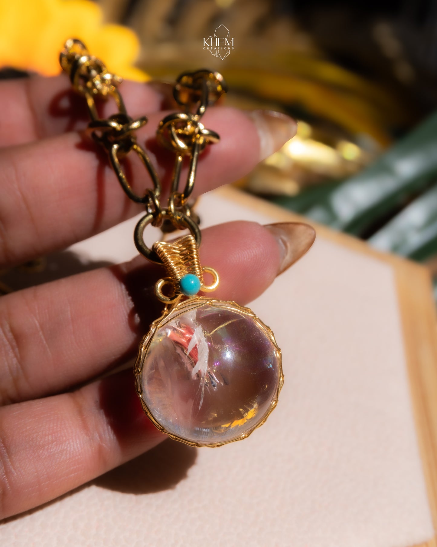 Collier Spirit Krystal – Cristal de Roche & Acier Inoxydable (42 cm + 5 cm)