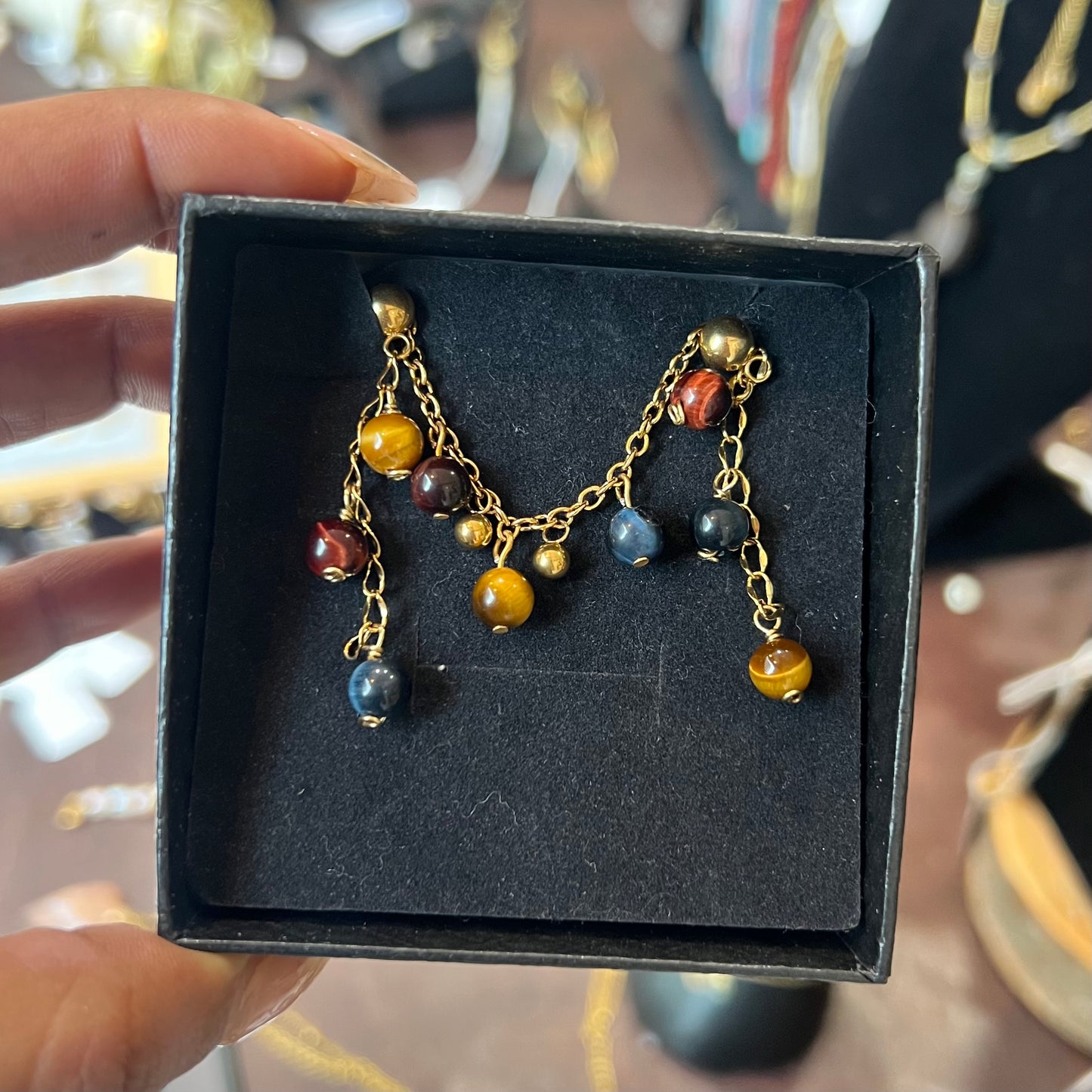 Parure TRIPLE PROTECTION en Oeil de Tigre, Oeil de taureau et oeil de Faucon