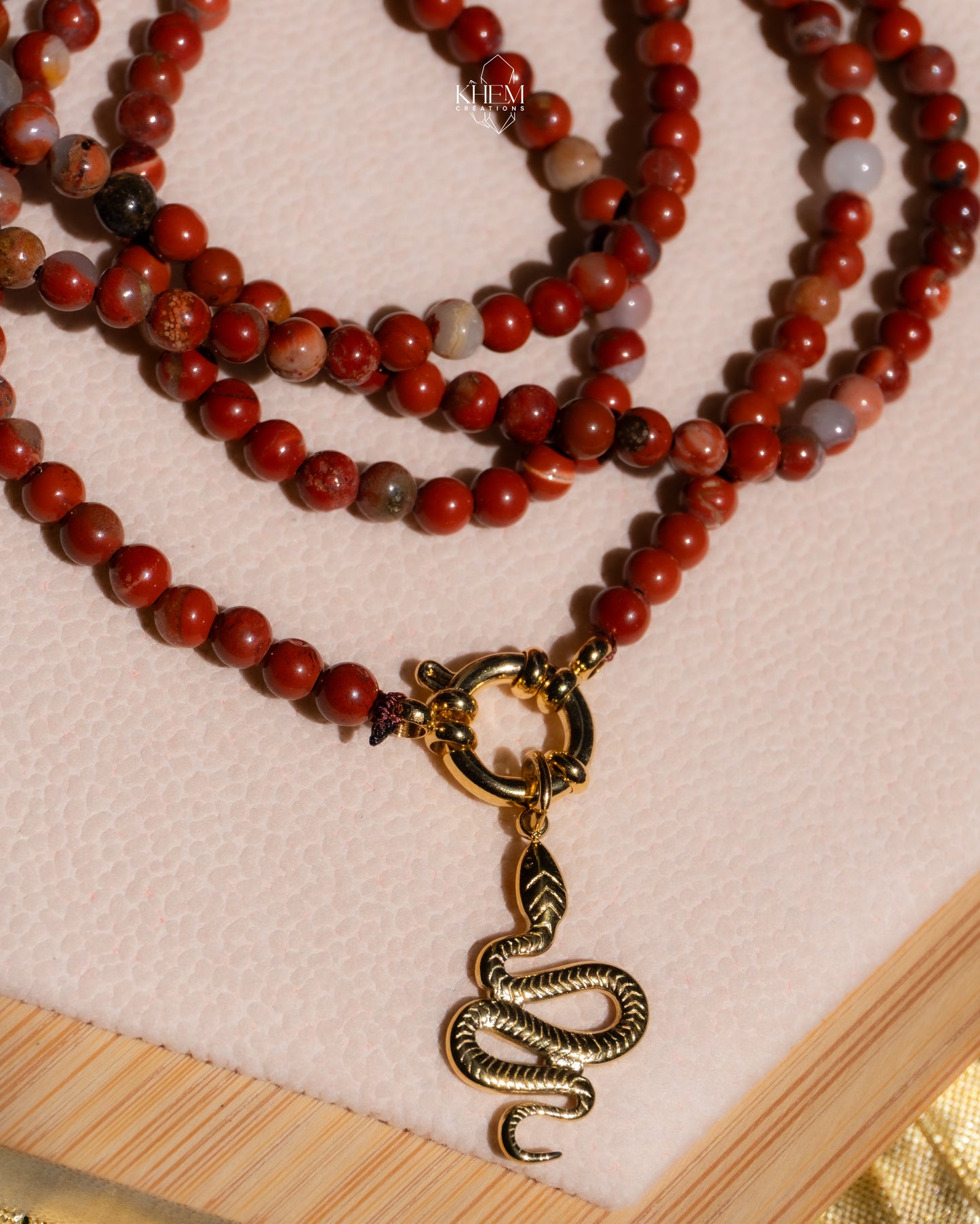 Collier Sautoir Vibes – Agate Mousse ou Jaspe Rouge & Acier Inoxydable (80 cm)