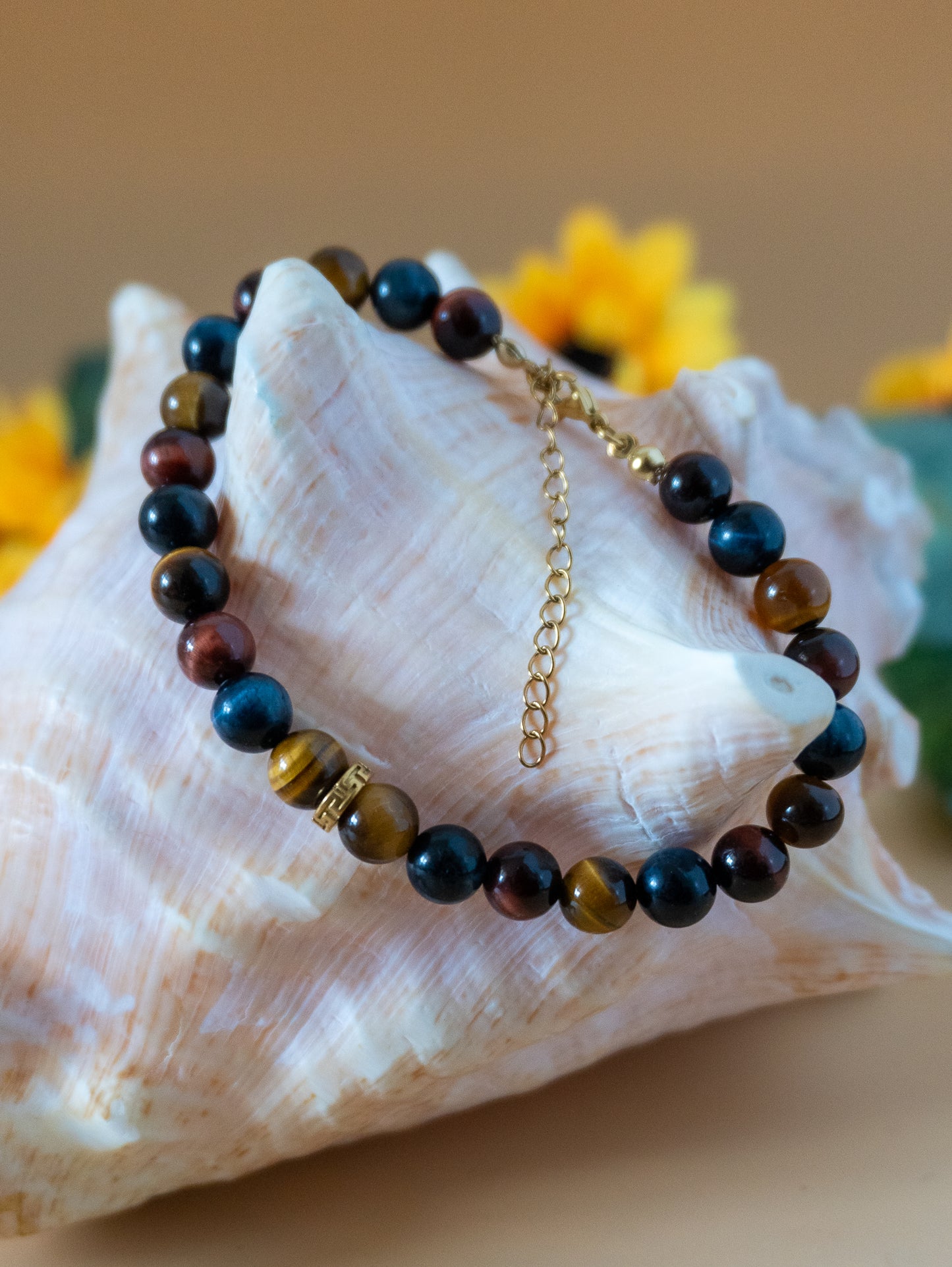 Bracelets Homme acier au choix - Cornaline/bois-Oeil de Tigre/citrine- 3 oeils