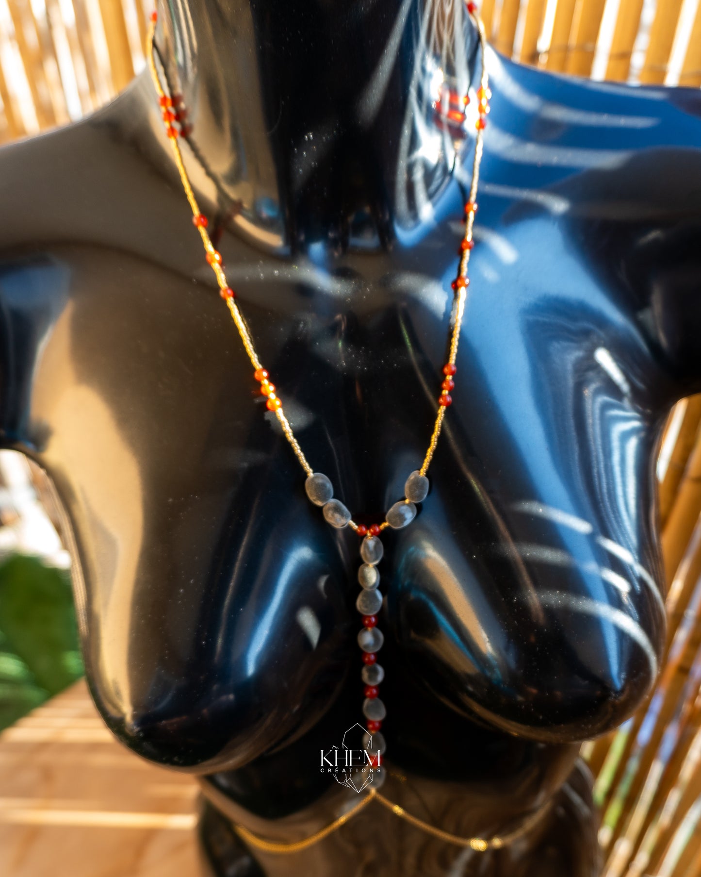 Chaîne de Corps Obatala en Cornaline et Graine de Zanzibar