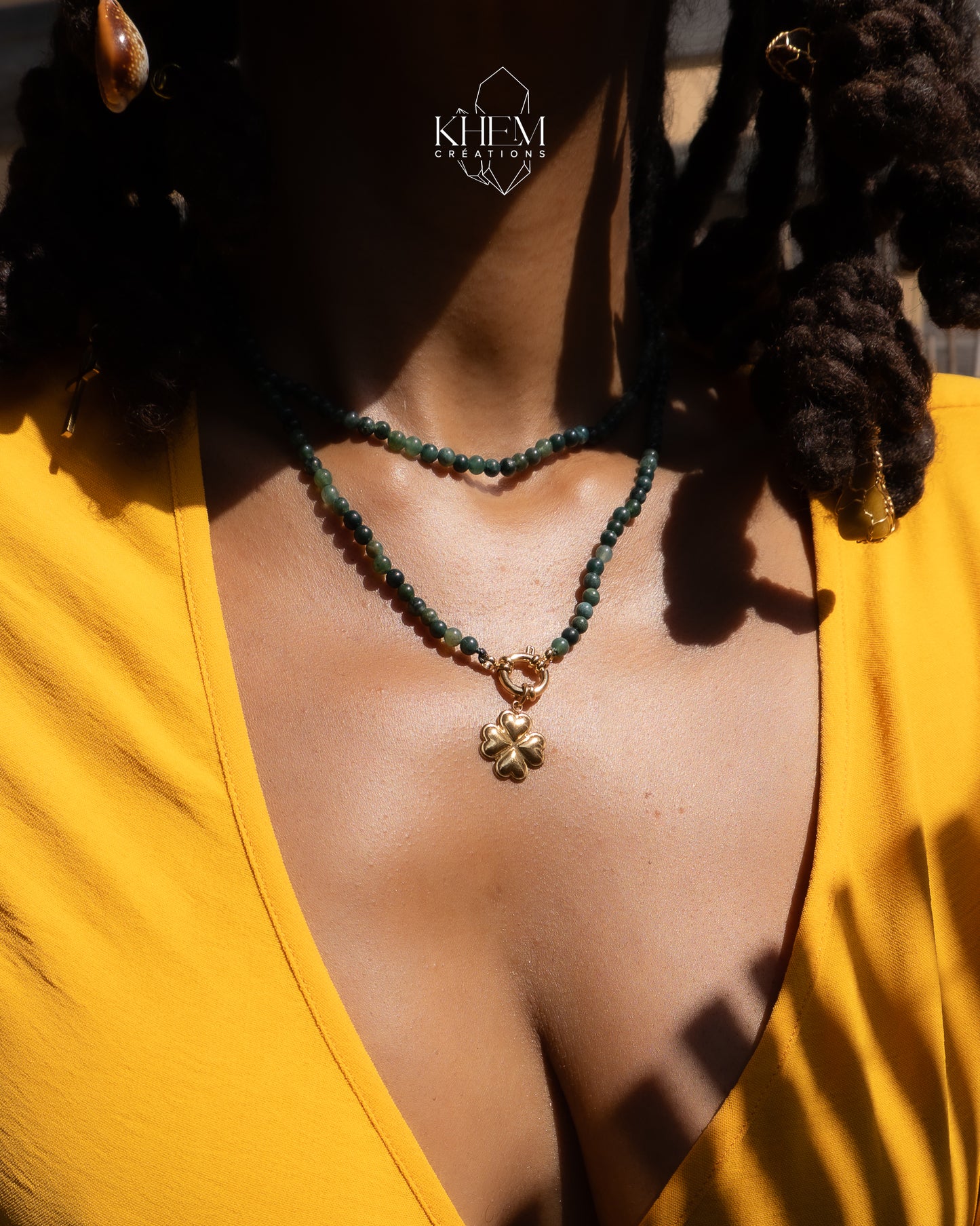 Collier Sautoir Vibes – Agate Mousse ou Jaspe Rouge & Acier Inoxydable (80 cm)