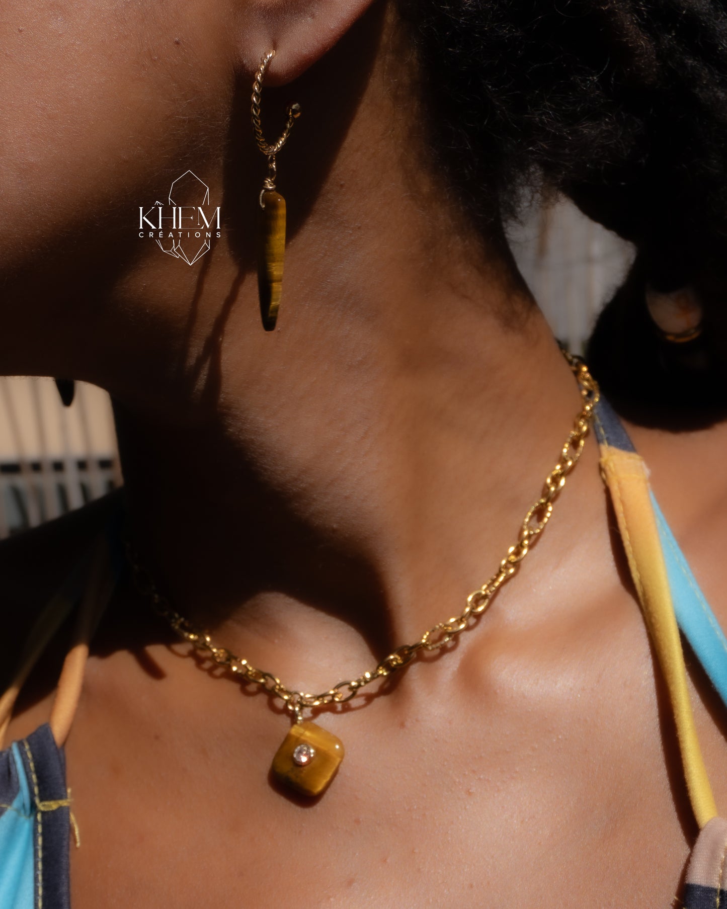 Collier Collier Sacré Protection en Œil de Tigre & Acier inoxydable