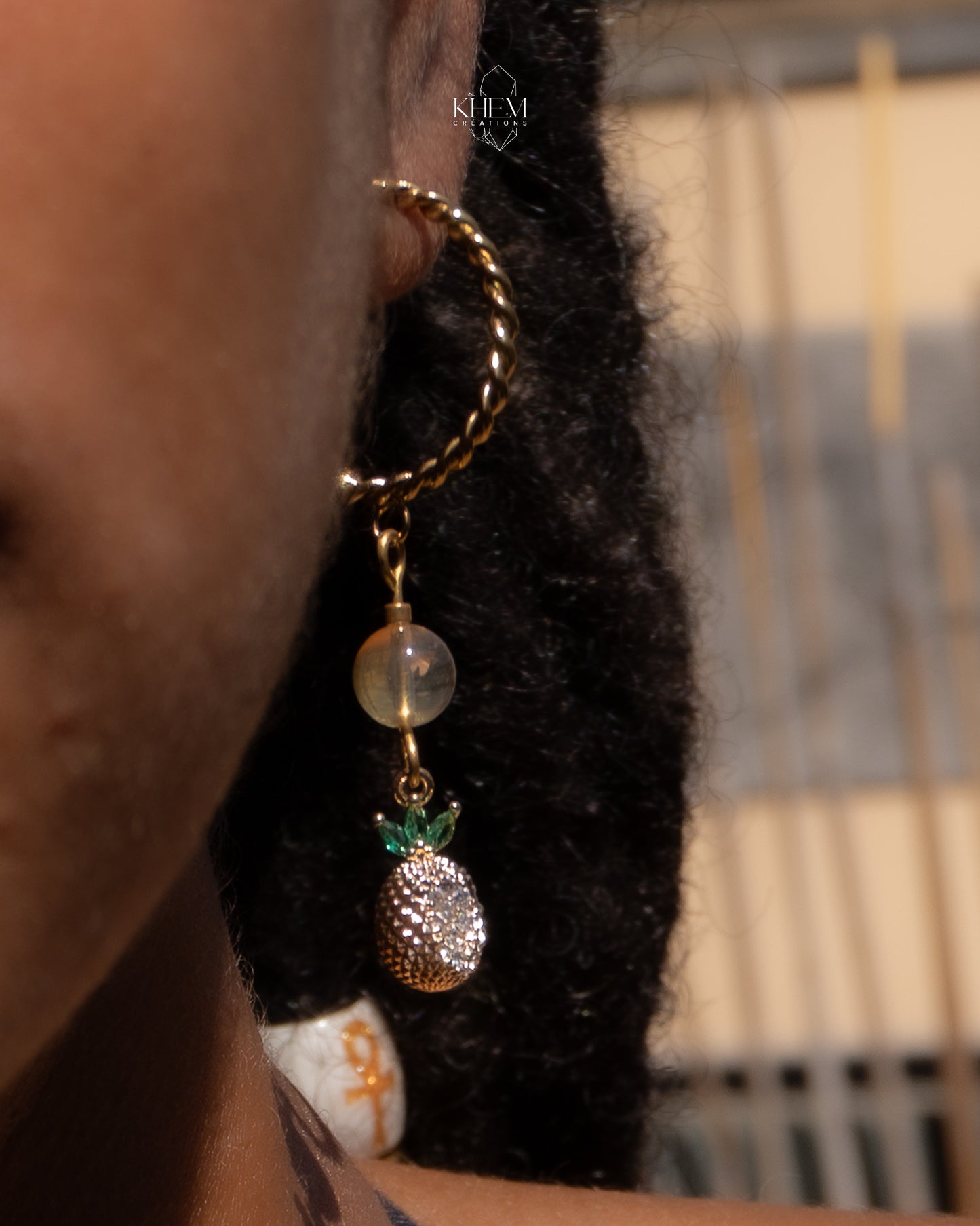 Boucles d’oreilles créoles Ananas’Aura en Citrine