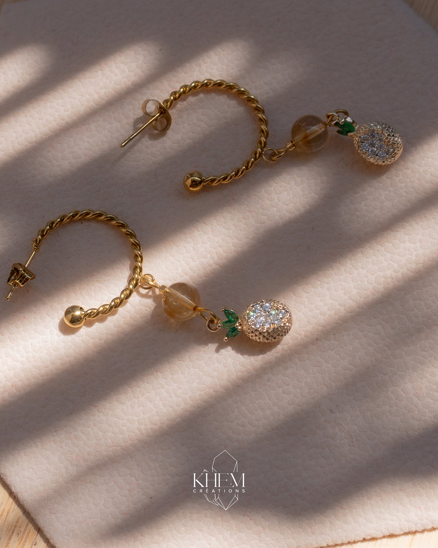 Boucles d’oreilles créoles Ananas’Aura en Citrine