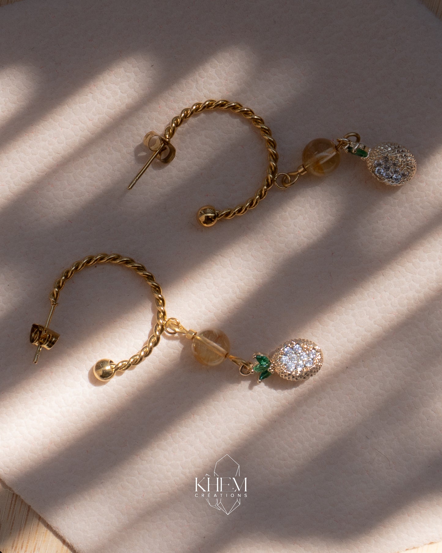 Boucles d’oreilles créoles Ananas’Aura en Citrine