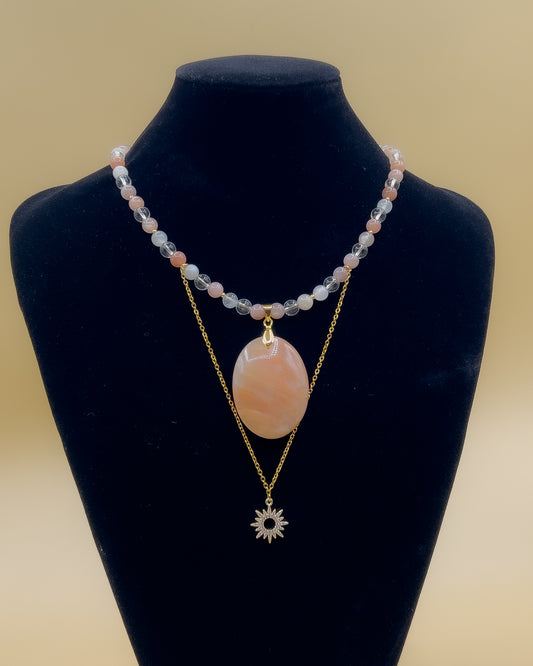 Collier SIA en Pierre de lune, pierre de soleil et cristal de roche