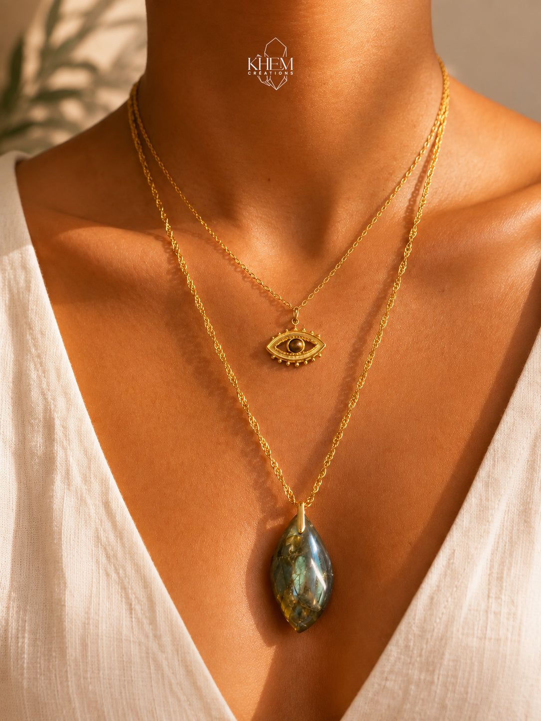 Collier Double JICHO en Oeil de tigre/Labradorite