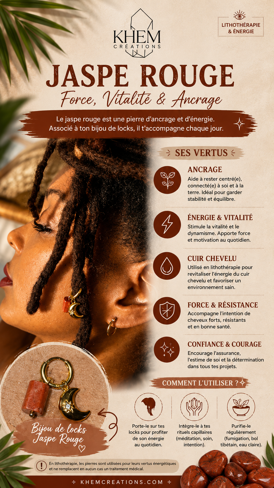 Bijou de Locks Lunank – Jaspe Rouge, Lune & Acier Inoxydable