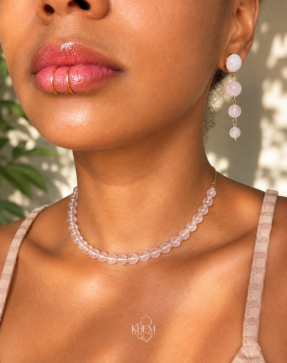 Collier ras de cou light LOVE en Quartz-rose