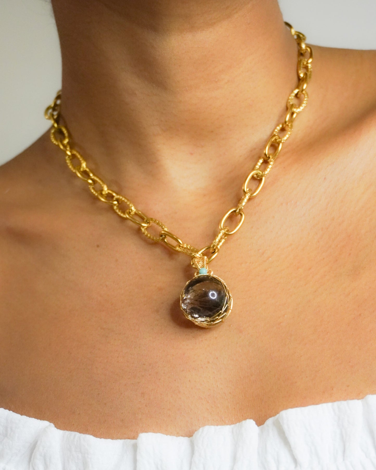 Collier Spirit Krystal – Améthyste ou Quartz Fumé & Acier Inoxydable (42 cm)