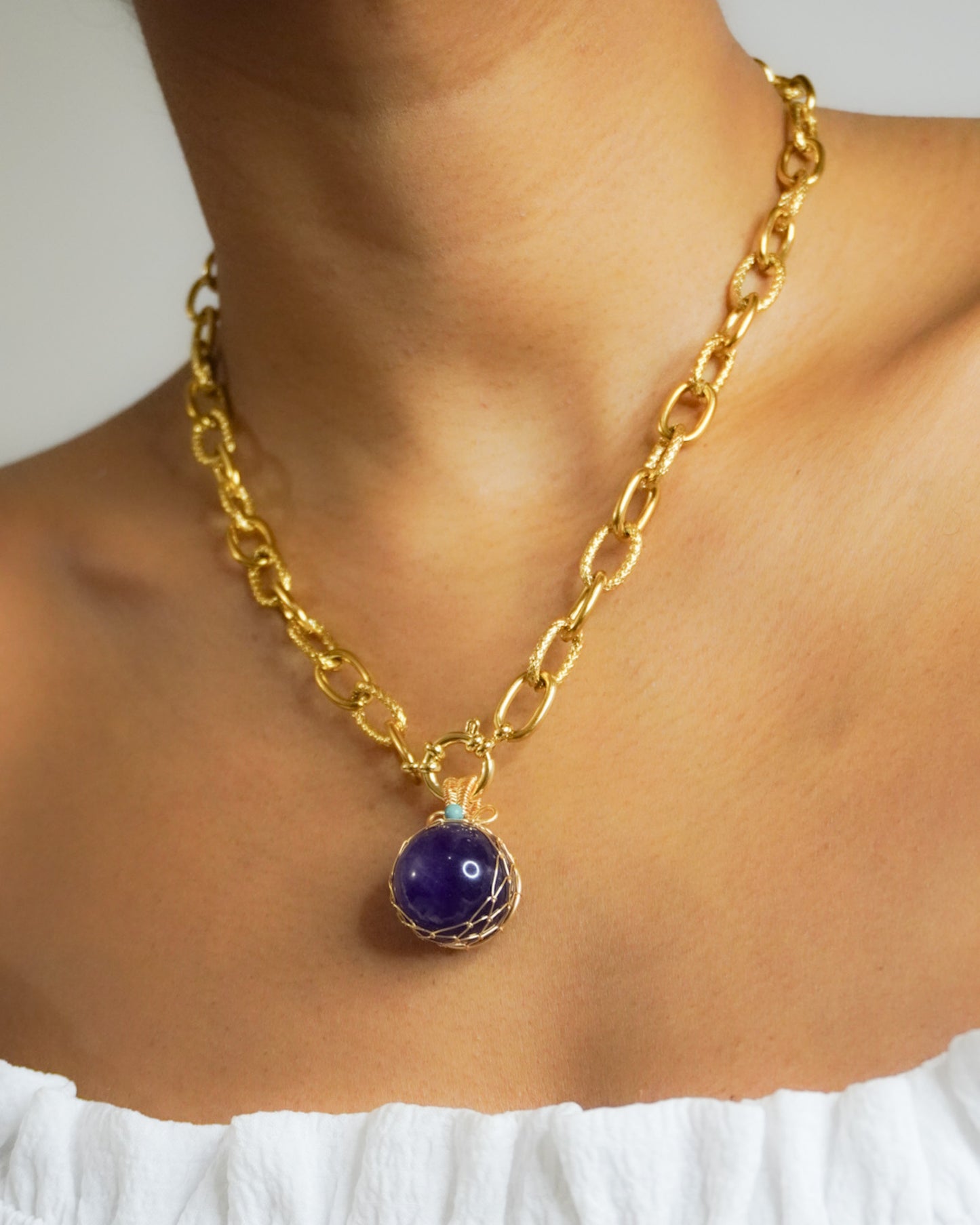 Collier Spirit Krystal – Améthyste ou Quartz Fumé & Acier Inoxydable (42 cm)