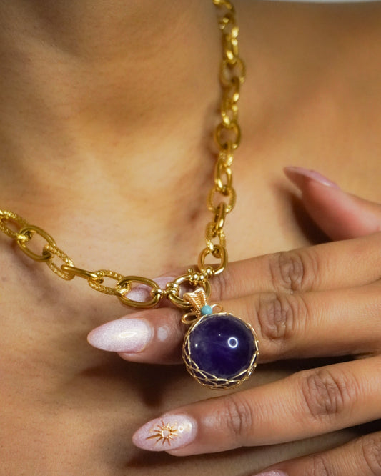 Collier Spirit Krystal – Améthyste ou Quartz Fumé & Acier Inoxydable (42 cm)