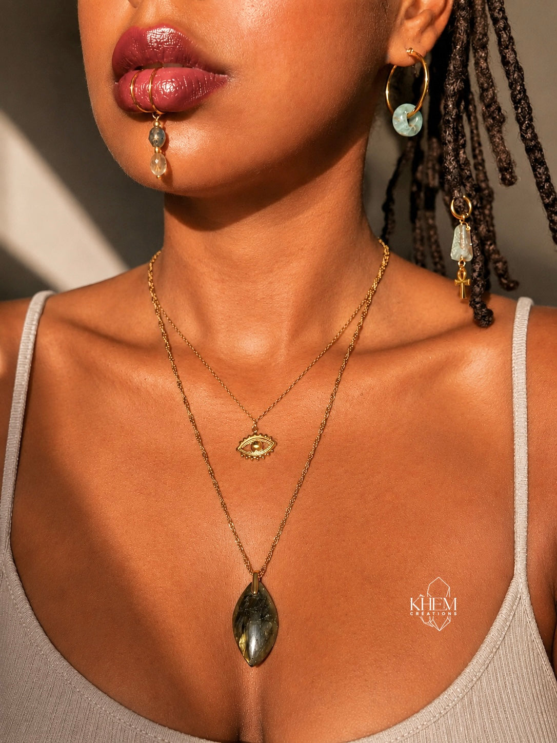 Collier Double JICHO en Oeil de tigre/Labradorite