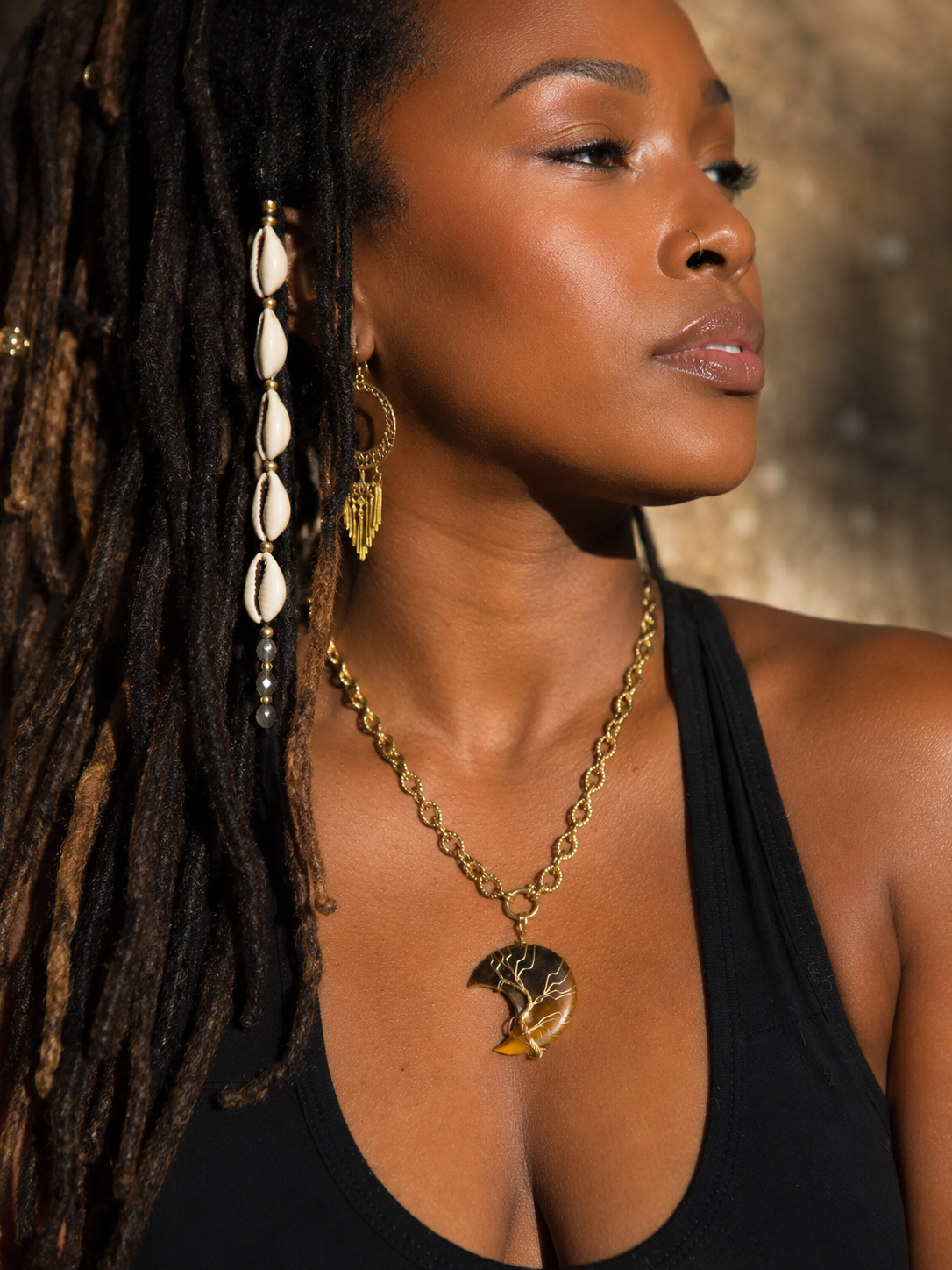 Collier Lion Solar – Œil de Tigre & Acier Inoxydable