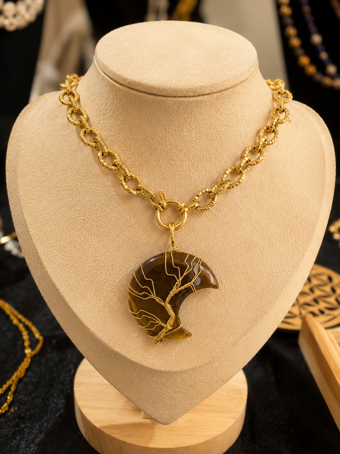Collier Lion Solar – Œil de Tigre & Acier Inoxydable