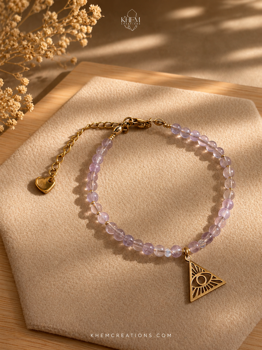 Bracelet Amaya – Améthyste Lavande & Œil d’Horus Sacré