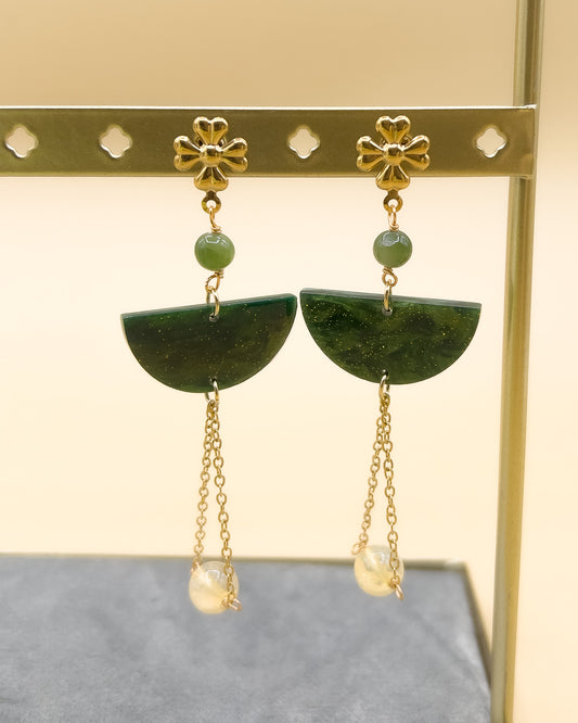 Boucles d'Oreilles PROSPÉRITÉ en Jade néphrite et Citrine