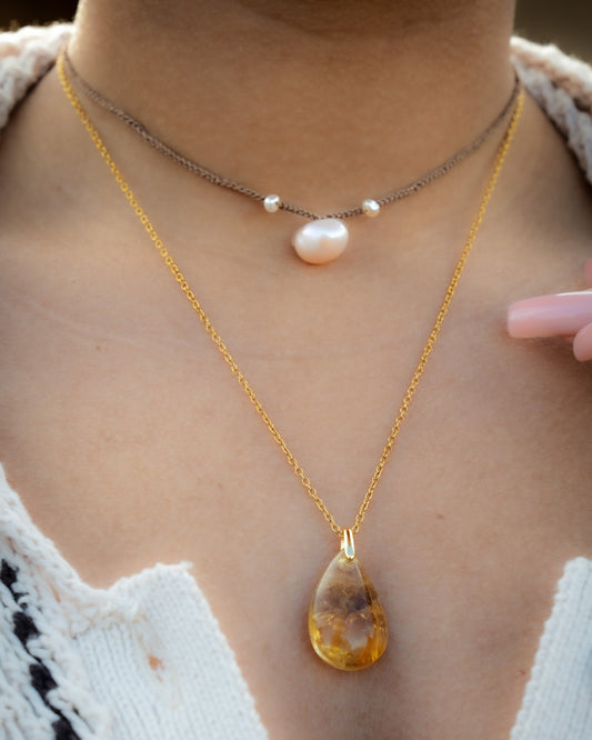 OYA Citrine et Perle d'eau douce Collier double