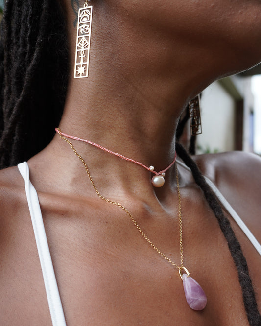 OYA Quartz-Rose et Perle d'eau douce Collier double