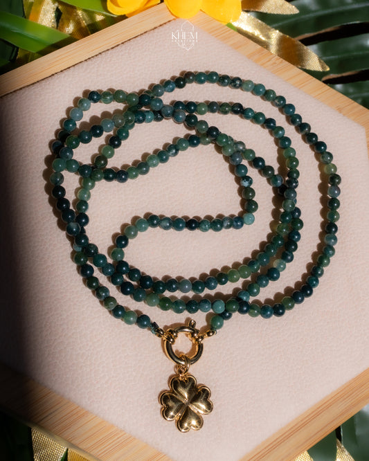 Collier Sautoir Vibes – Agate Mousse ou Jaspe Rouge & Acier Inoxydable (80 cm)