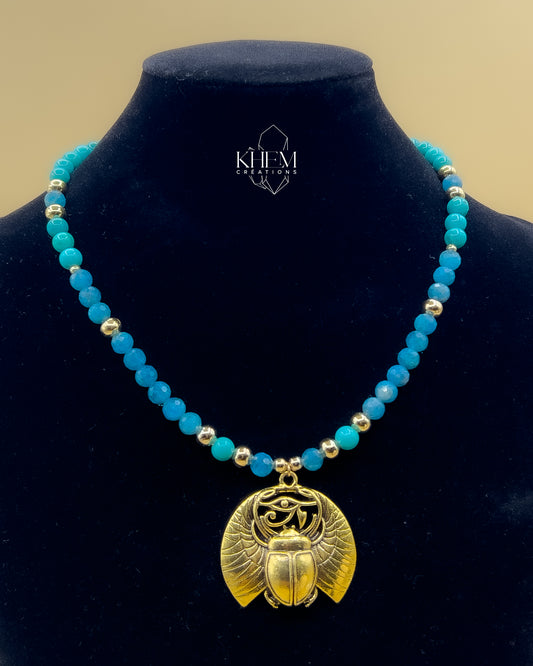 Collier DÉESSE SOLEIL en Turquoise et Apatite Bleue