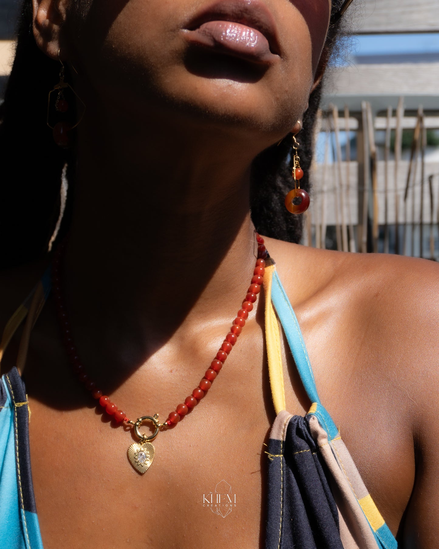 Collier Cœur Sacré en Cornaline et Acier inoxydable