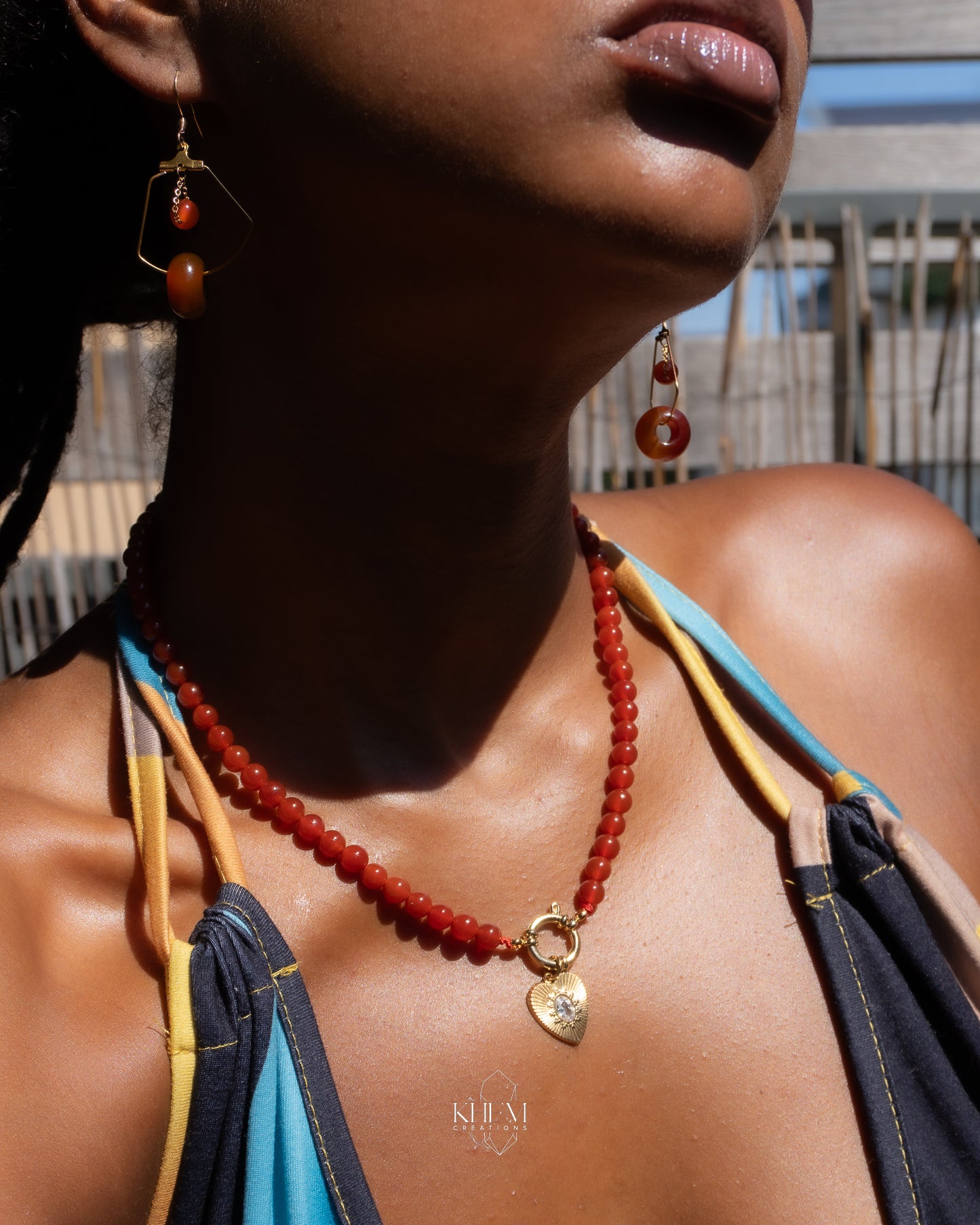 Collier Cœur Sacré en Cornaline et Acier inoxydable