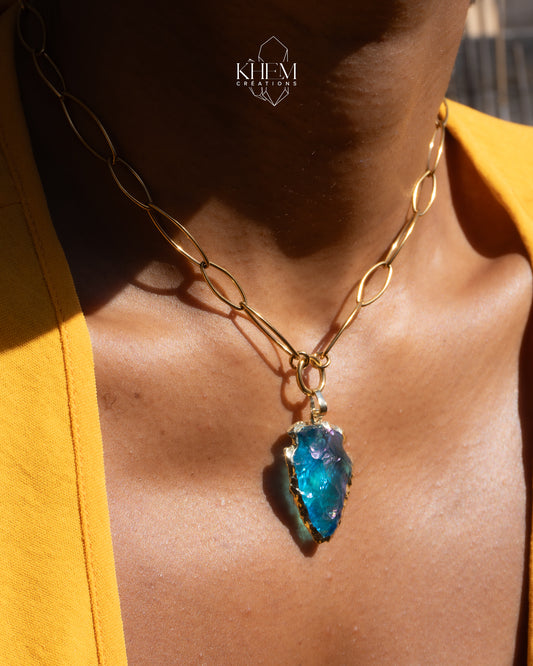 Collier Ora – Aqua Aura (Pierre bleue, rose ou verte)
