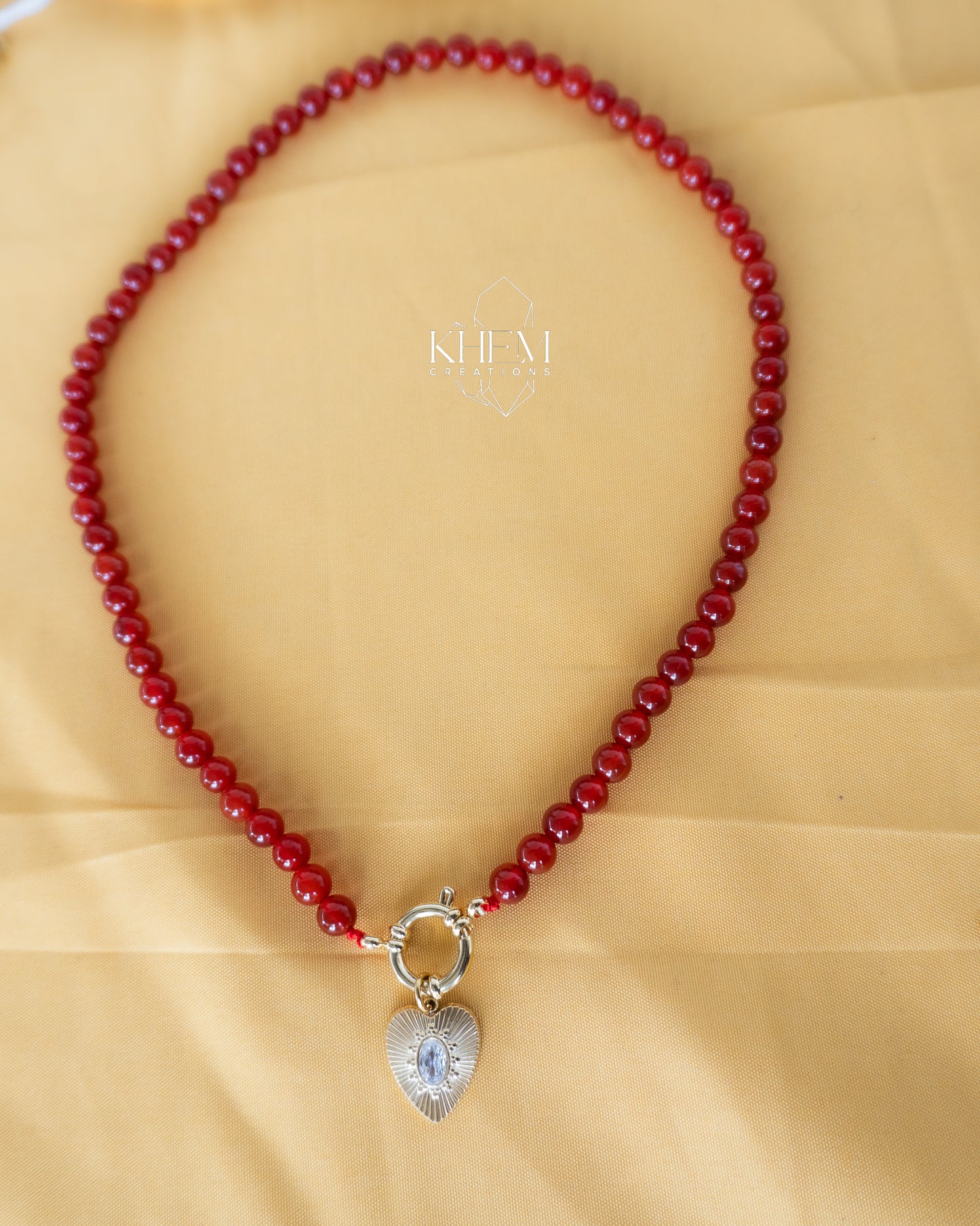 Collier Cœur Sacré en Cornaline et Acier inoxydable