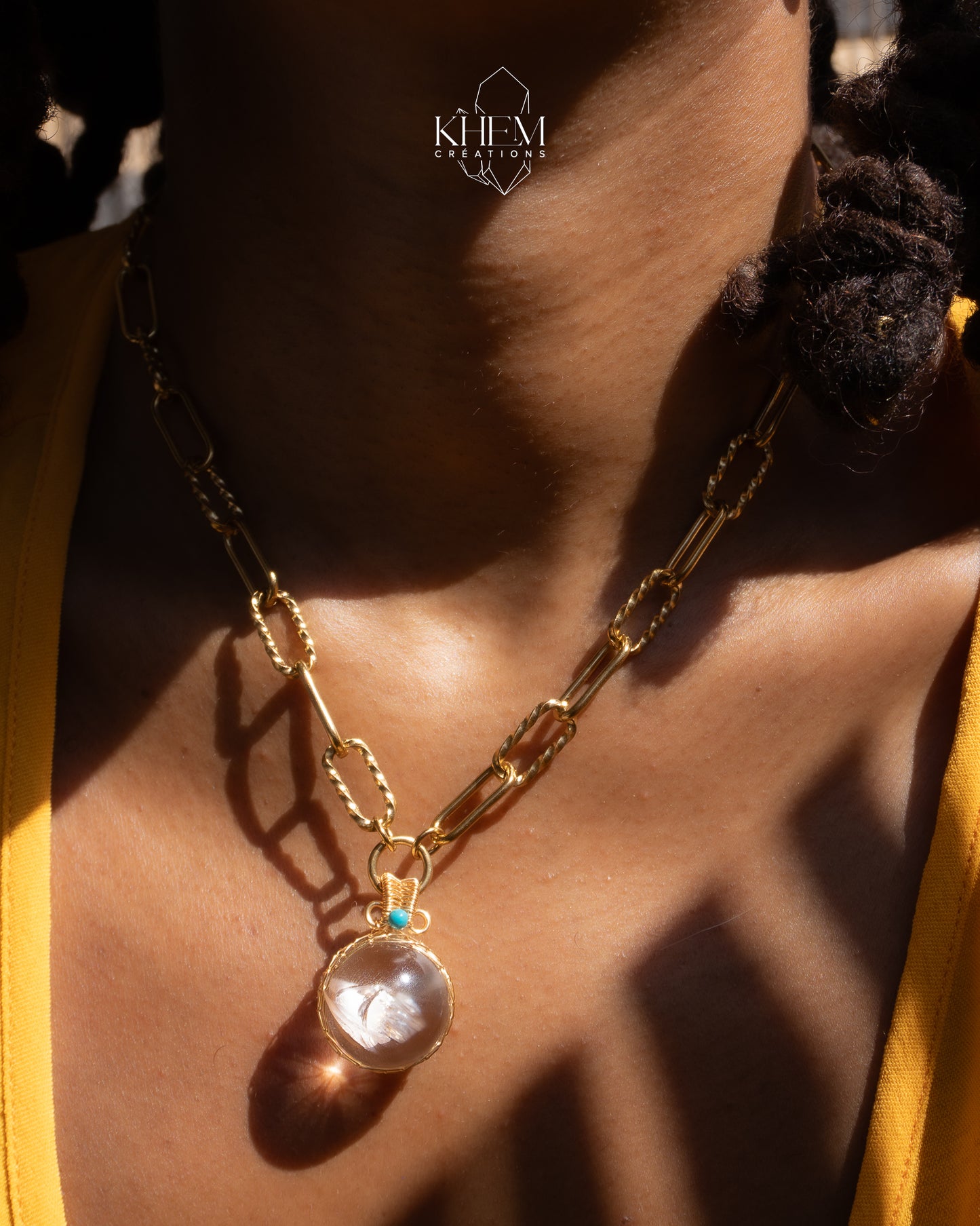 Collier Spirit Krystal – Cristal de Roche & Acier Inoxydable (42 cm + 5 cm)