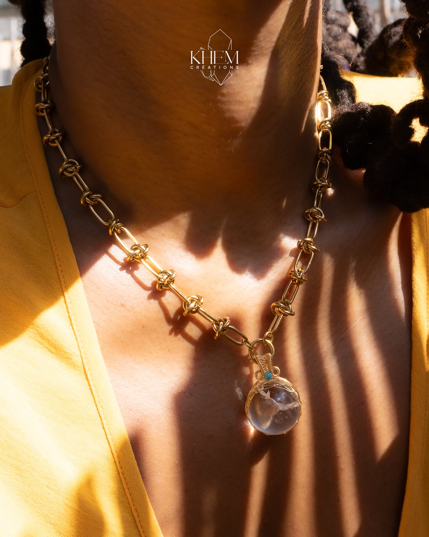 Collier Spirit Krystal – Cristal de Roche & Acier Inoxydable (42 cm + 5 cm)