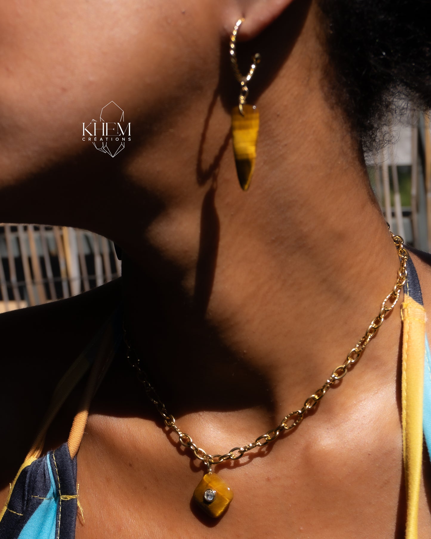 Collier Collier Sacré Protection en Œil de Tigre & Acier inoxydable