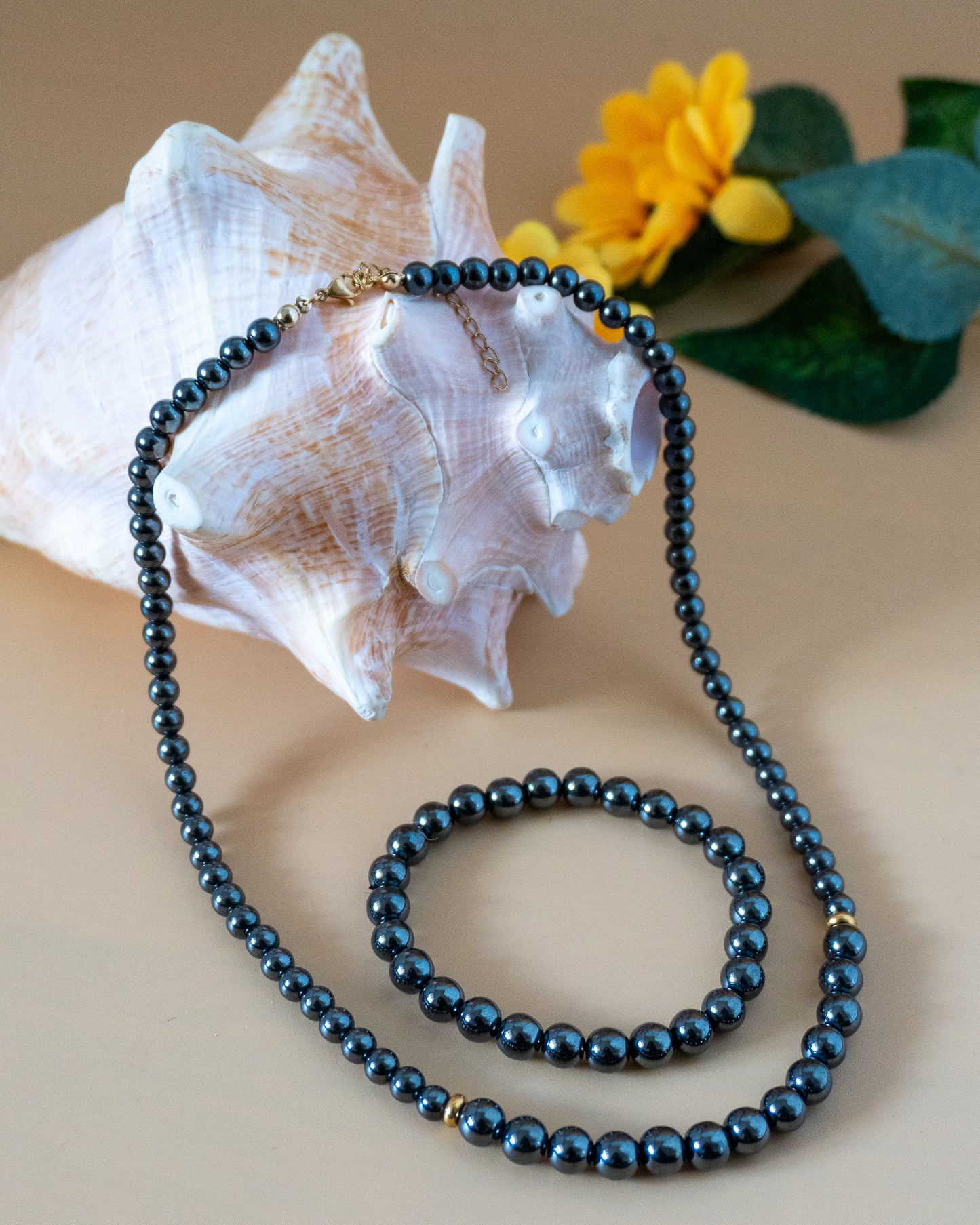 Collier Homme en Hématite + bracelet au choix