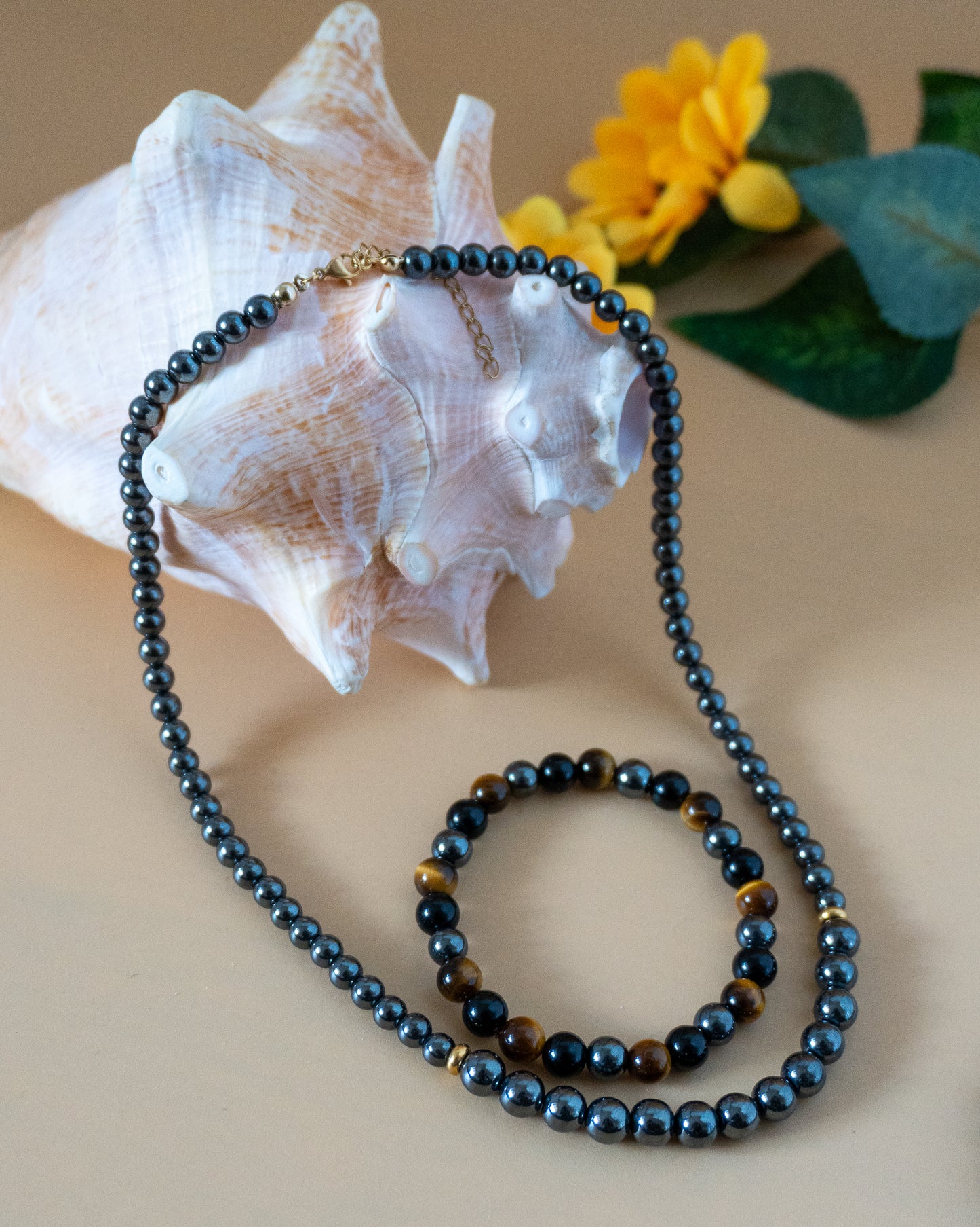 Collier Homme en Hématite + bracelet au choix